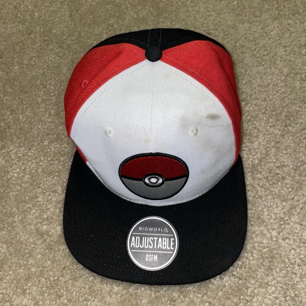 Pokemon Bioworld Pokeball Snapback Hat Red White Black Adjustable OSFM Cap 2019